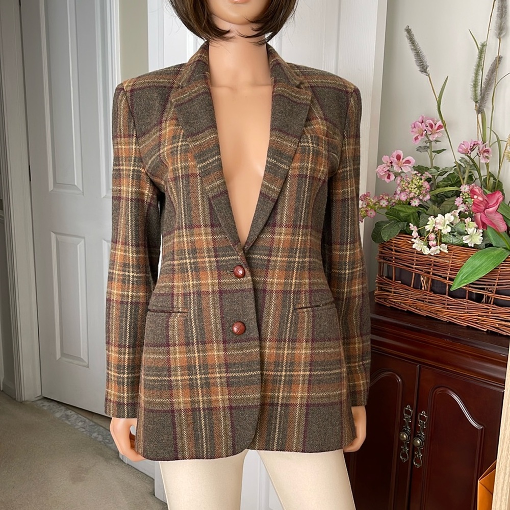 Lauren Ralph Lauren Heritage Plaid Wool Blazer Tailored Equestrian Jacket - Picture 2 of 14